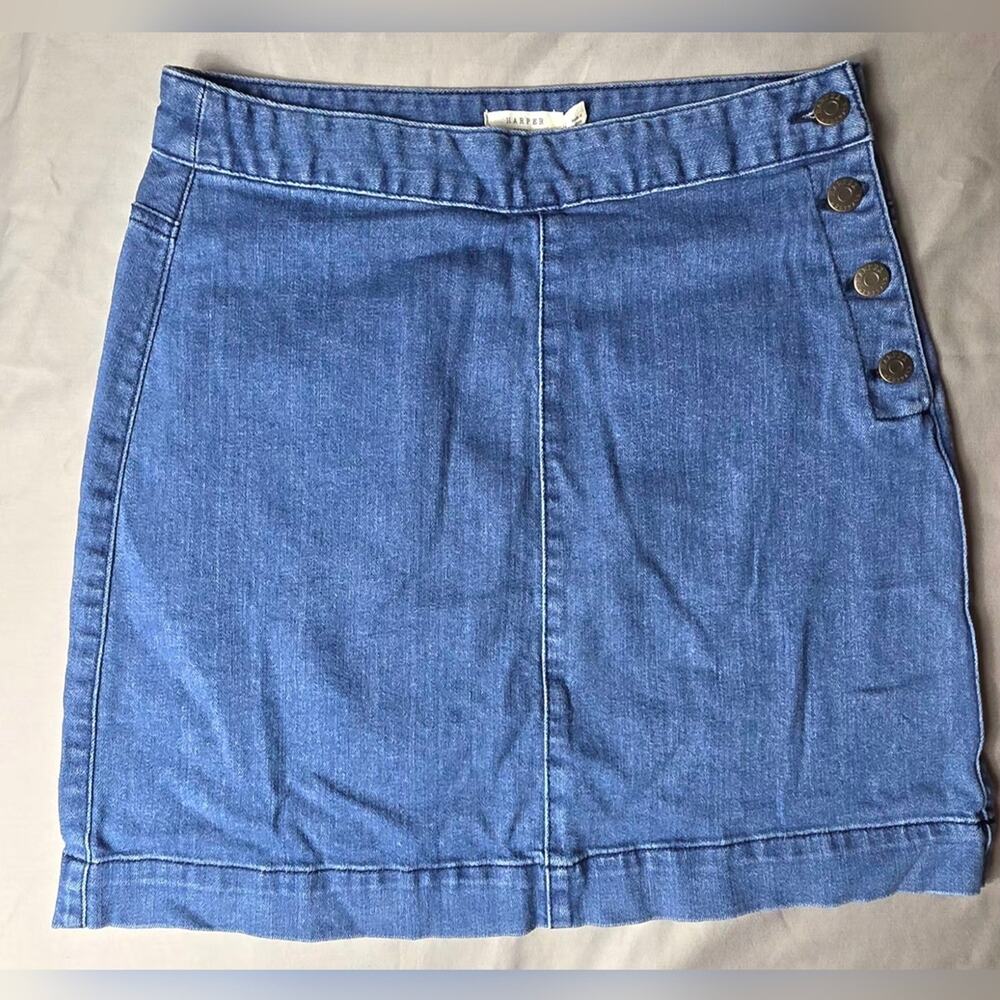 Harper Heritage Denim Mini Skirt with Side Buttons - Size S